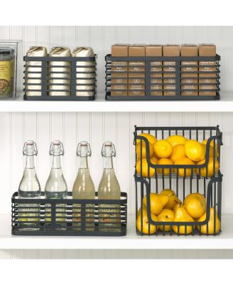 Metal Pantry Basket with Handles - Set of 4 - Matte Black