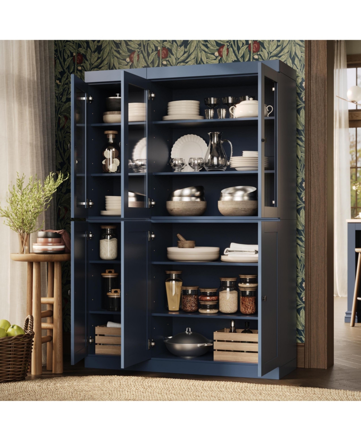 Palace Imports 100% Solid Wood 48.5" Pantry China Cabinet with Clear Glass, Shaker Doors & Adjustable Shelves