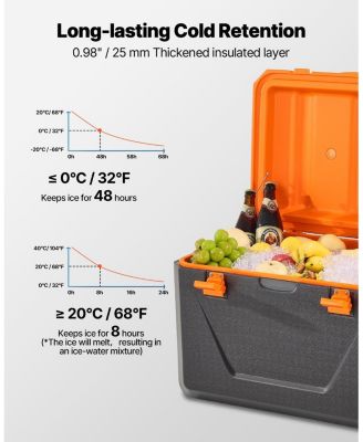 63 QT Hard Cooler, Insulated Portable Cooler with Ice Retention, Heavy-Duty Handles, Cup Holder, Lightweight Rigid Design