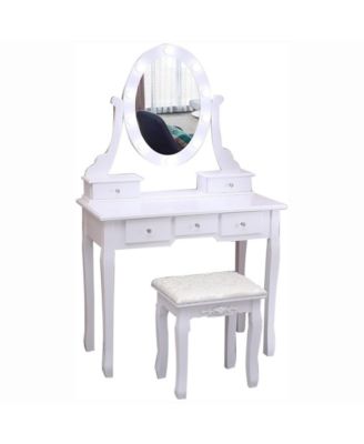 Modern Makeup Vanity, Girls Vanity Set with Lighted Mirror and Cushioned Stool