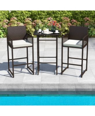 Outdoor 3-Piece Wicker Bar Set with Seat Cushions