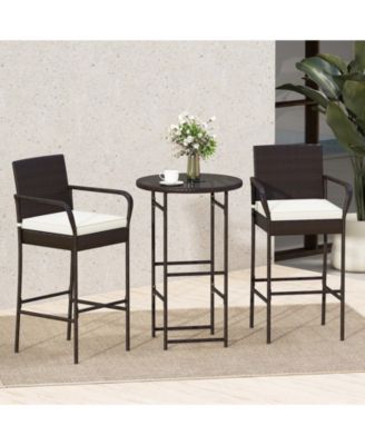 Patio 3-Piece Bar Table Set with 2 Seat Cushions