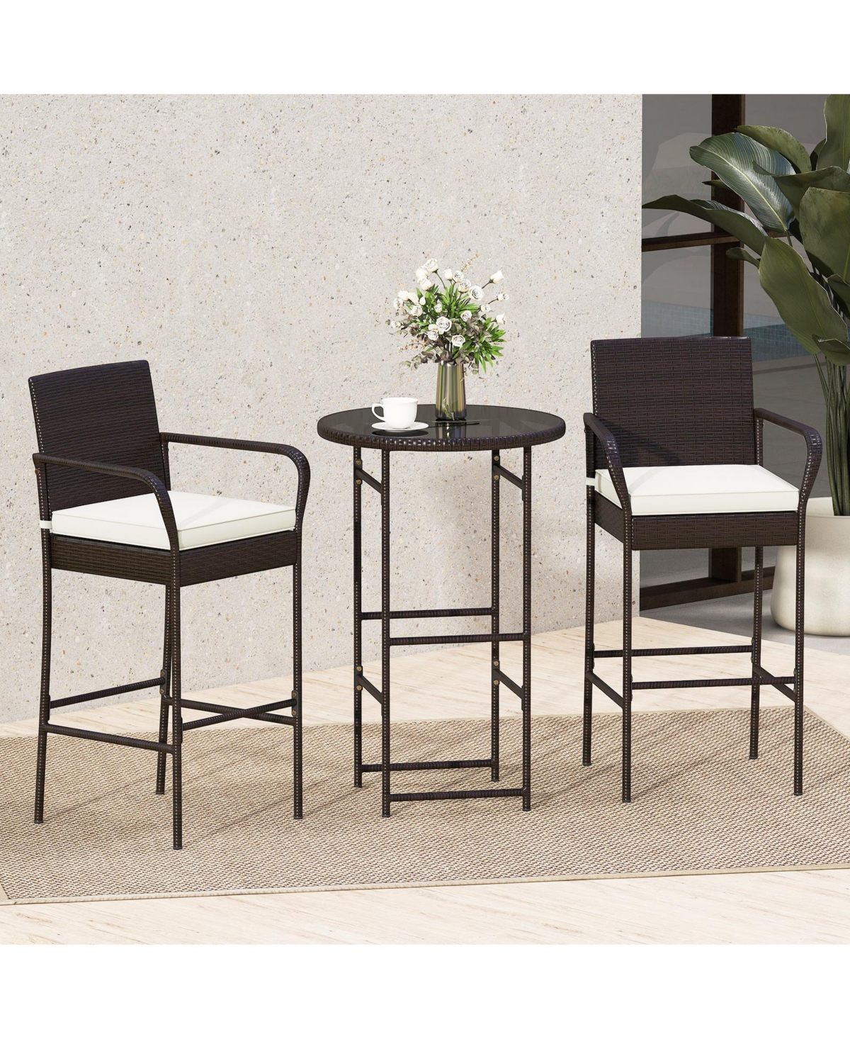 Slickblue Patio 3-Piece Bar Table Set with 2 Seat Cushions