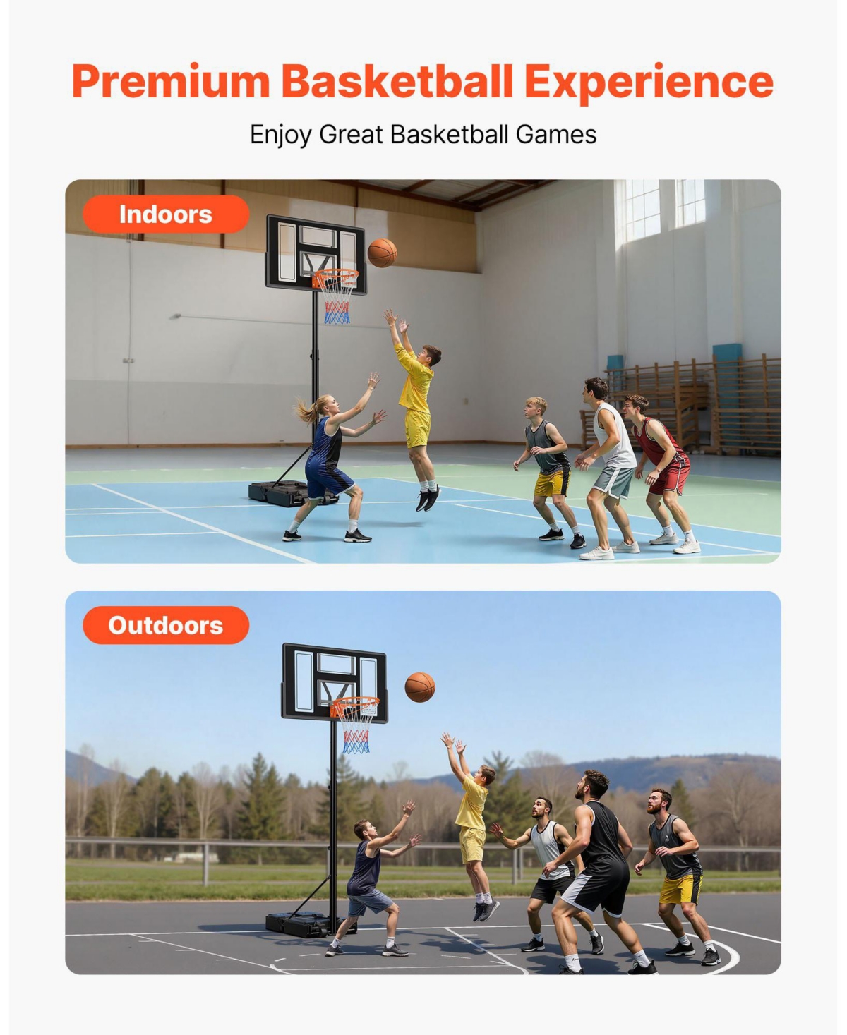 Mecale Portable Basketball Hoop, 4.4–10 ft Height Adjustable Stand, Built-In Rolling Wheels, Adjustable Goal System