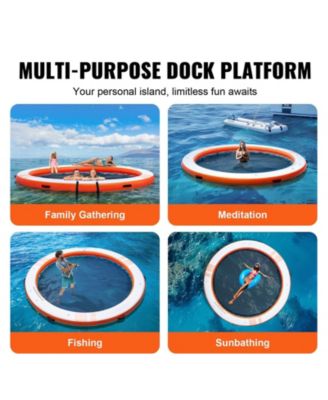 Inflatable Floating Dock Platform, ø8FT Dock with ø5FT Trampoline Mesh Pool, Non-Slip Water Mat, Portable Bag, Detachable Ladder