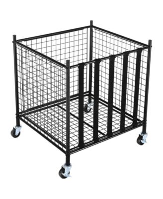 Rolling Sports Ball Storage Cart, Lockable Basketball Cage, Elastic Straps, Steel Equipment Organizer for Indoor or Outdoor Use