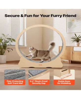 35.8 in Wooden Cat Running Wheel with Carpeted Runway in Natural Wood