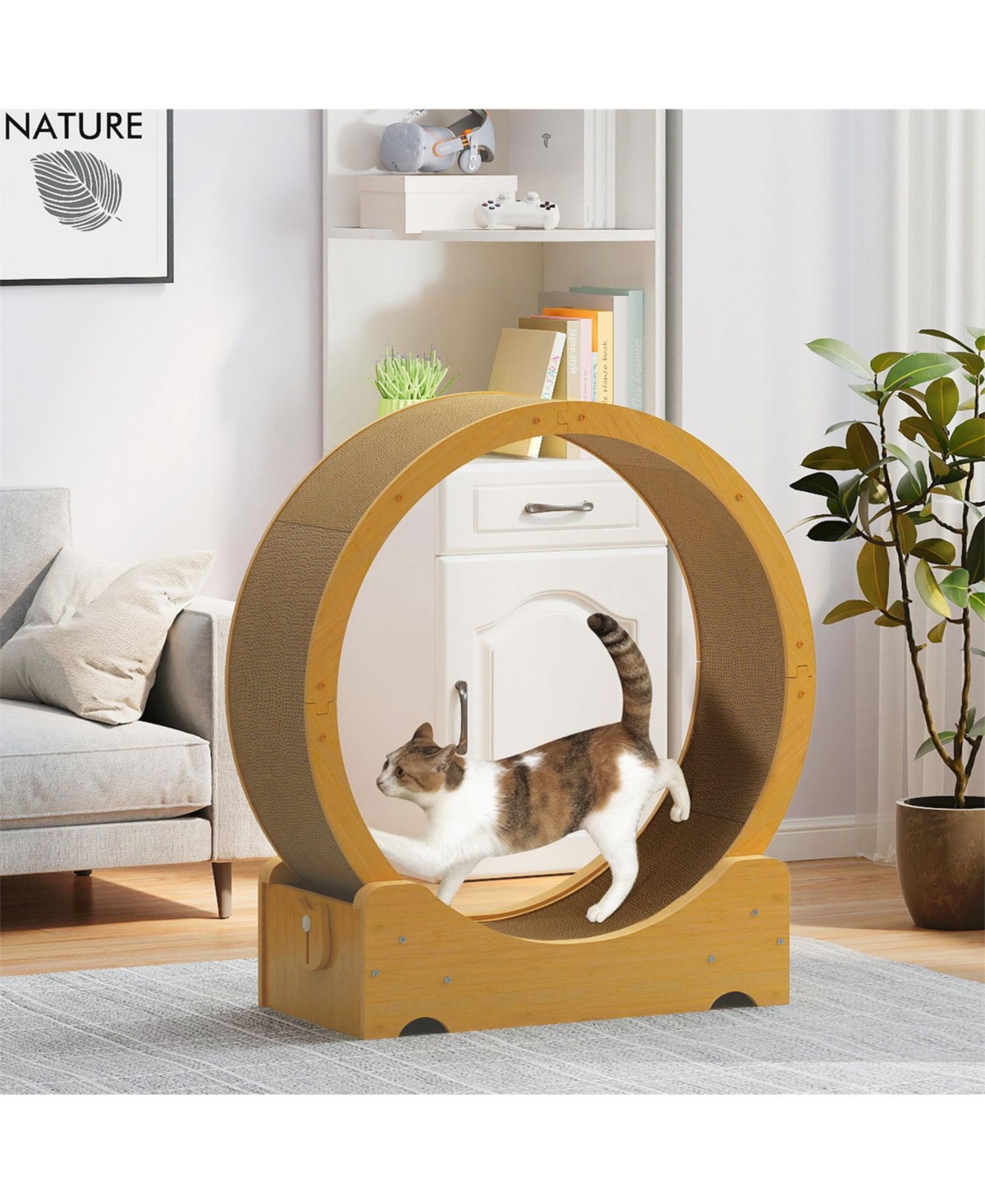Aostirmotor 38 in Wooden Cat Running Wheel with Runway in Natural