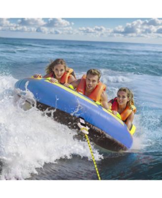 Inflatable Towable Tube for Boating, 1-3 Riders, 510 lbs Capacity, Full Nylon Cover, EVA Grab Handles, Speed Safety Valve