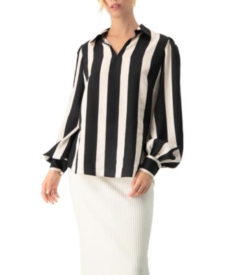 Women's Collared Long Sleeve Striped Blouse