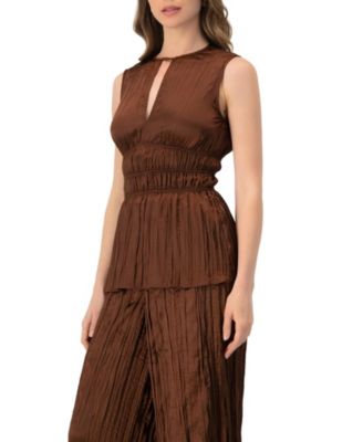 Women's Satin Sleeveless Pleated Blouse