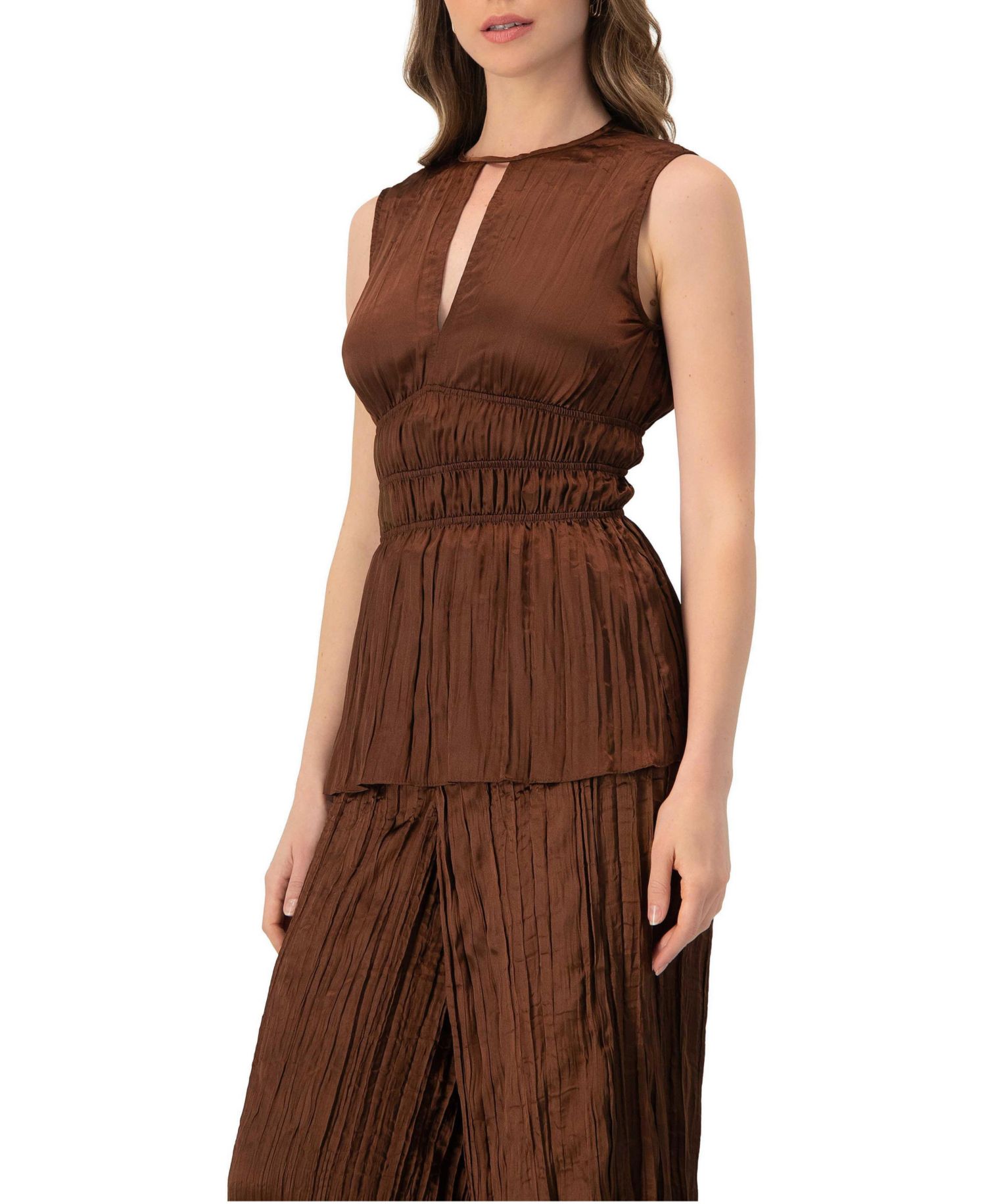 Women's Satin Sleeveless Pleated Blouse