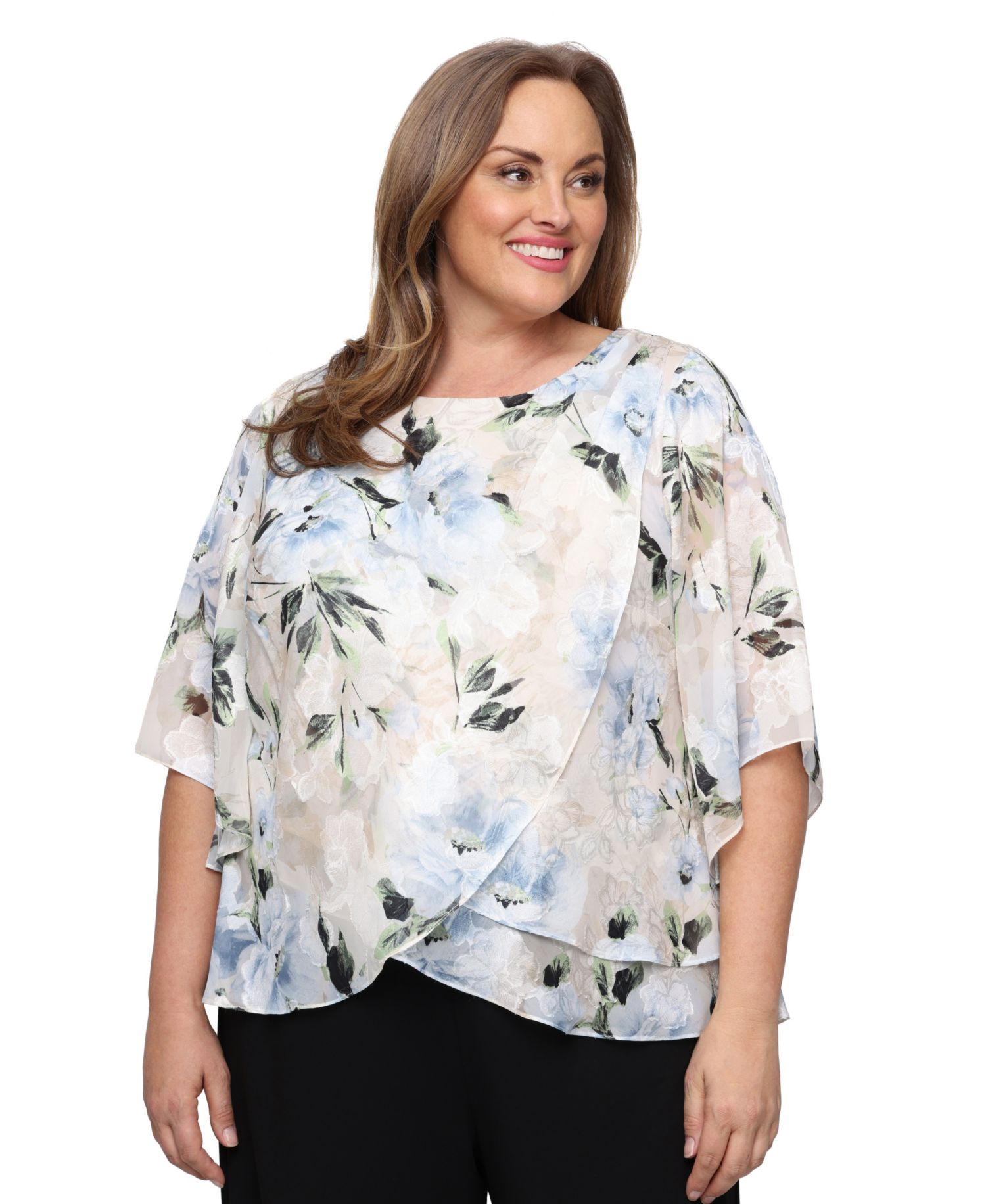 Plus Size Tulip Overlay Burnout Boat Neck Top