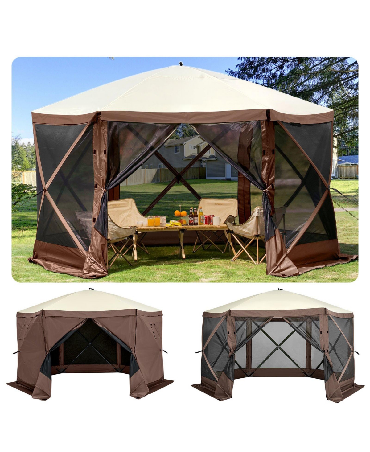 Mecale 10 x 10 ft 6-Sided Pop-Up Gazebo Screen Tent, Mesh Windows, Carry Bag, Ground Stakes, Outdoor Canopy Shelter