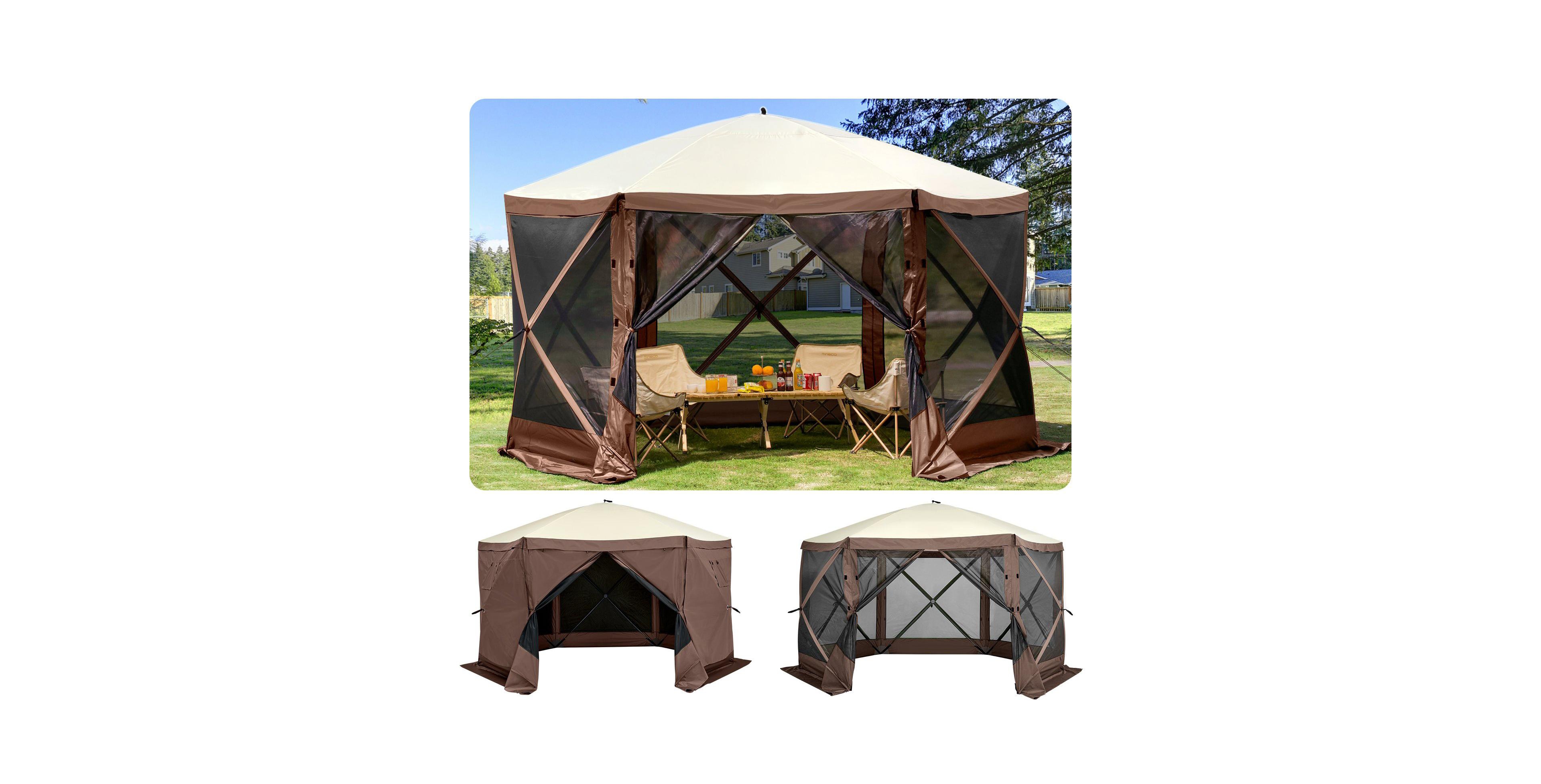 Mecale 10 x 10 ft 6-Sided Pop-Up Gazebo Screen Tent, Mesh Windows, Carry Bag, Ground Stakes, Outdoor Canopy Shelter
