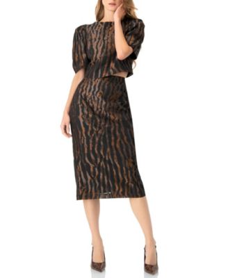 Women's Short Puff Sleeve Jacquard Blouse