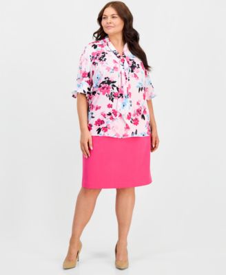 Plus Size Printed Short-Sleeve Tie-Neck Top
