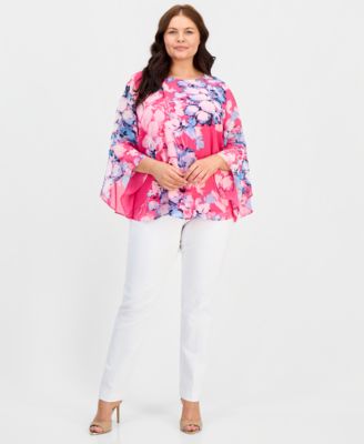 Plus Size Printed Ruffled 3/4-Sleeve Top