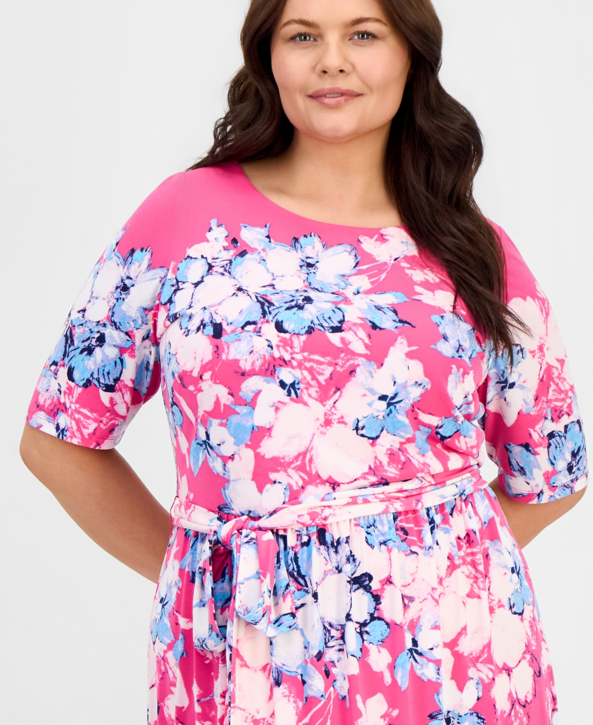 Kasper Plus Printed Short-Sleeve Midi Dress