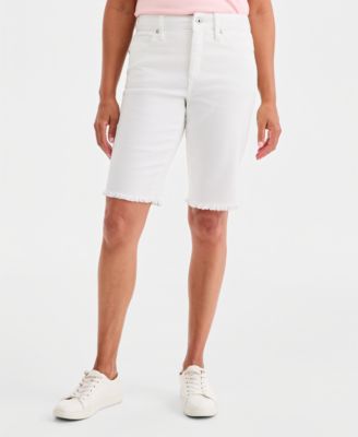 Women's Mid-Rise Raw-Edge Bermuda Jean Shorts, Created for Macy's