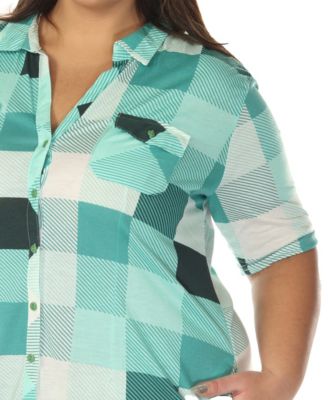 Plus Size Short Sleeve Plaid Button-Down Shirt Dress