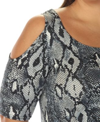 Plus Size Cold Shoulder Snake Print Swing Top