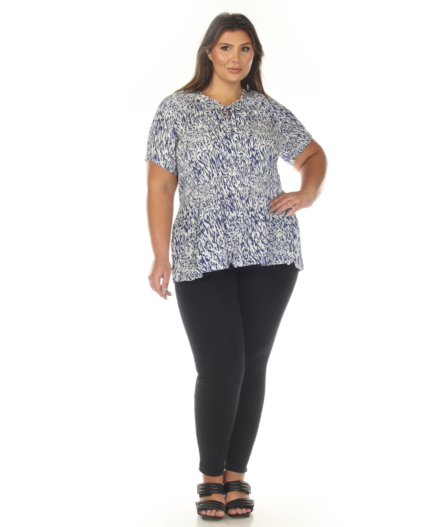 Plus Size Short Sleeve Printed Peplum Top