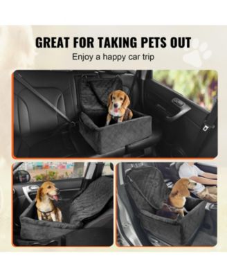 Dog Car Booster Seat w/ Storage Pocket & Safety Leash, Sponge + PP Cotton Fill, Dog Car Bed for Small/Medium Dogs up to 40 lb