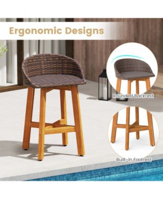2-Piece Ergonomic Faux Rattan Bar Chairs for Patio