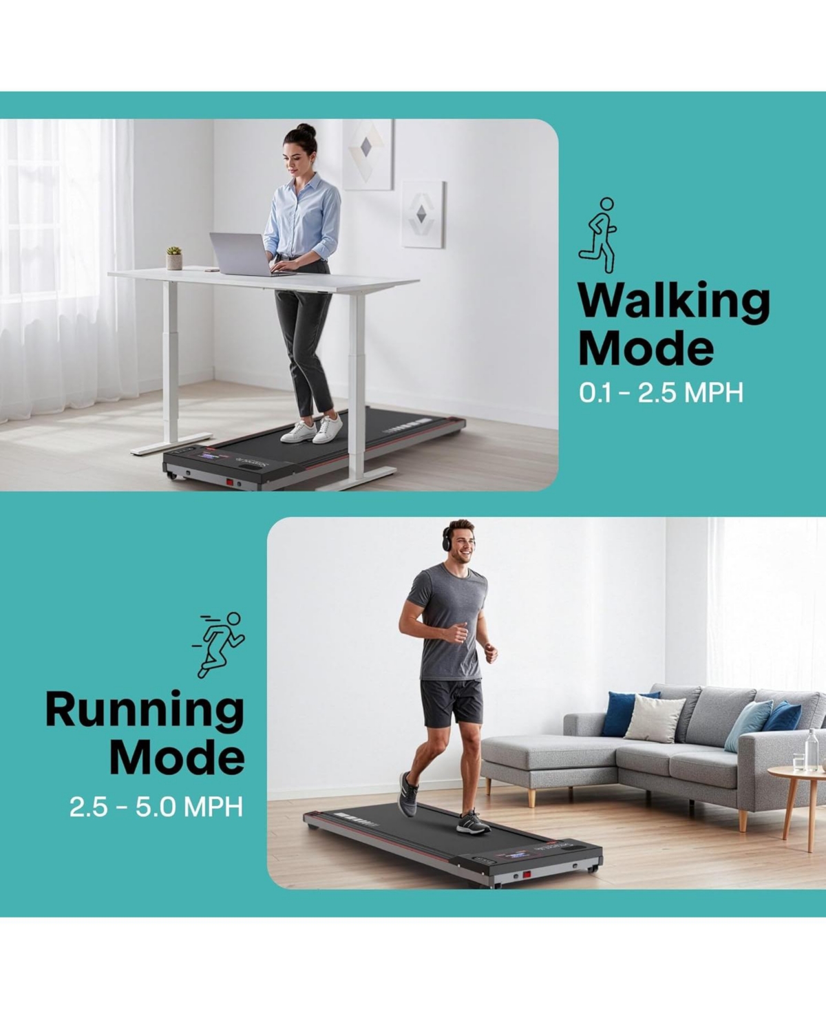 SereneLife Portable Walking Pad, Ultra Slim Under Desk Treadmill, Quiet 2.5HP Motor, Led Display, Remote Control