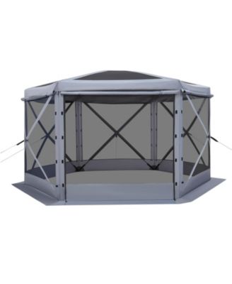 12 x 12 ft Pop-Up Gazebo Screen Tent, 6-Sided, Removable Top, Carry Bag, Quick-Set, Bite-Proof, 8-10 Persons, Grey