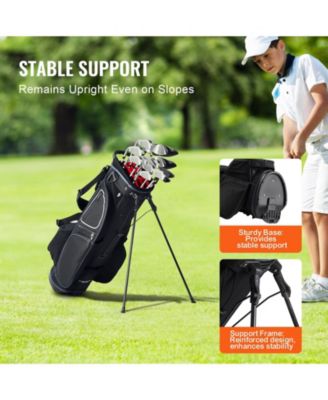 Golf Cart Bag with Stand, 14-Way Divider Top, 35", 11 Pockets, Handles, Dust Cover & Detachable Dual Strap, Black/White