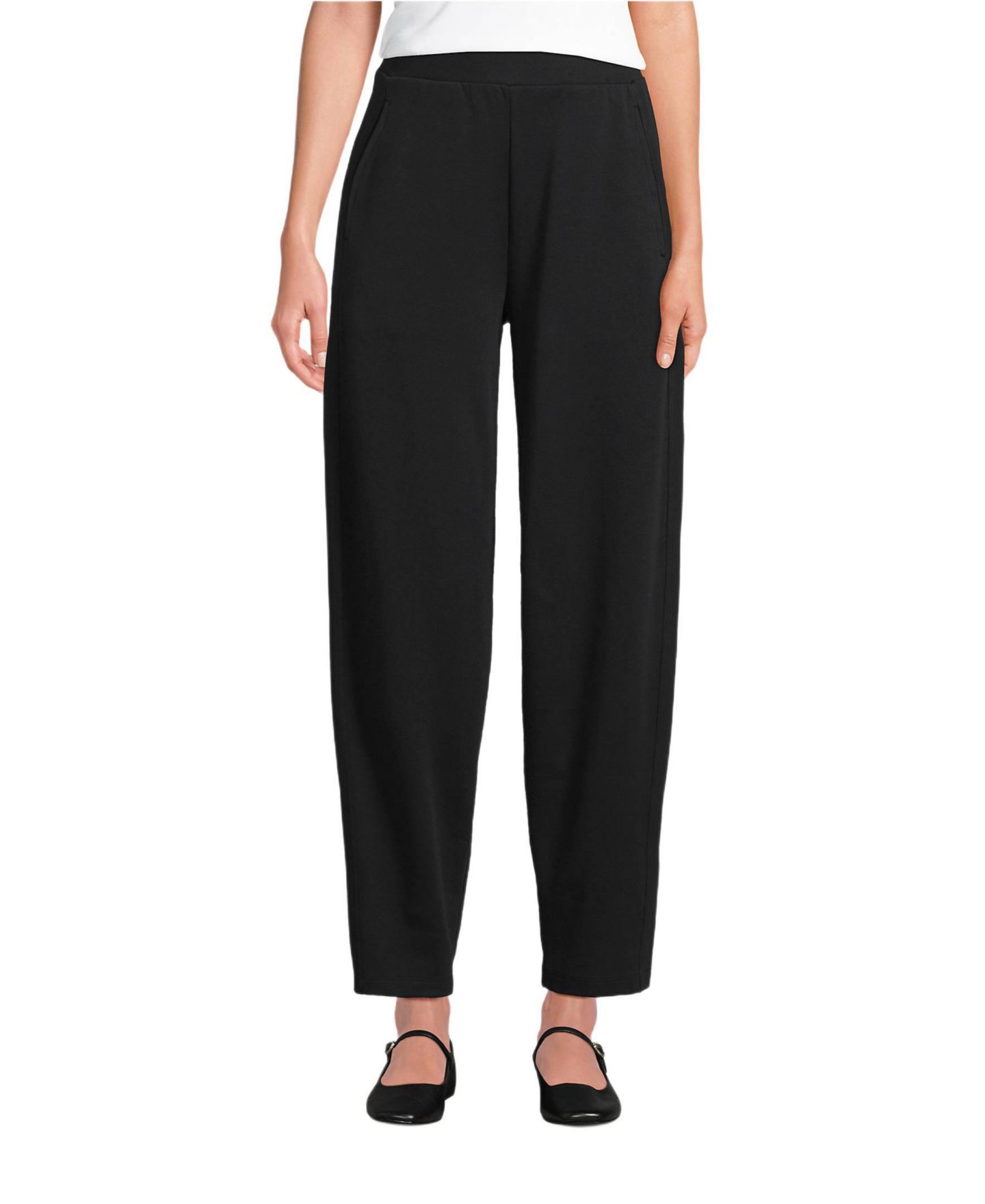 Женские брюки Lands' End Tall Sport Knit High Rise Barrel Ankle, цвет: Чёрный — фото 1