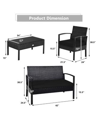 4 Piece Patio Rattan Furniture Set with Cushions, Loveseat & Table