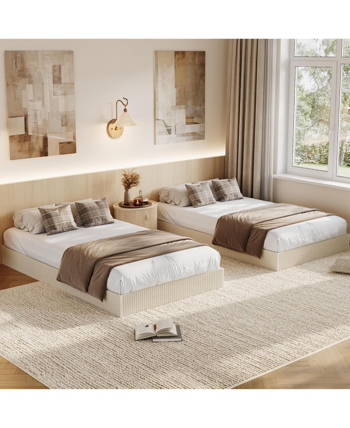 gaomon Wood Platform Bed Frame, Fluted Design, Durable Slats, No Box Spring