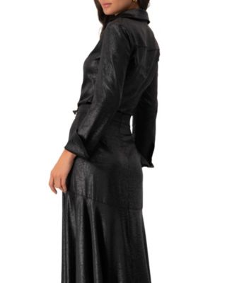 Women's Long Sleeve Faux Leather Shirt