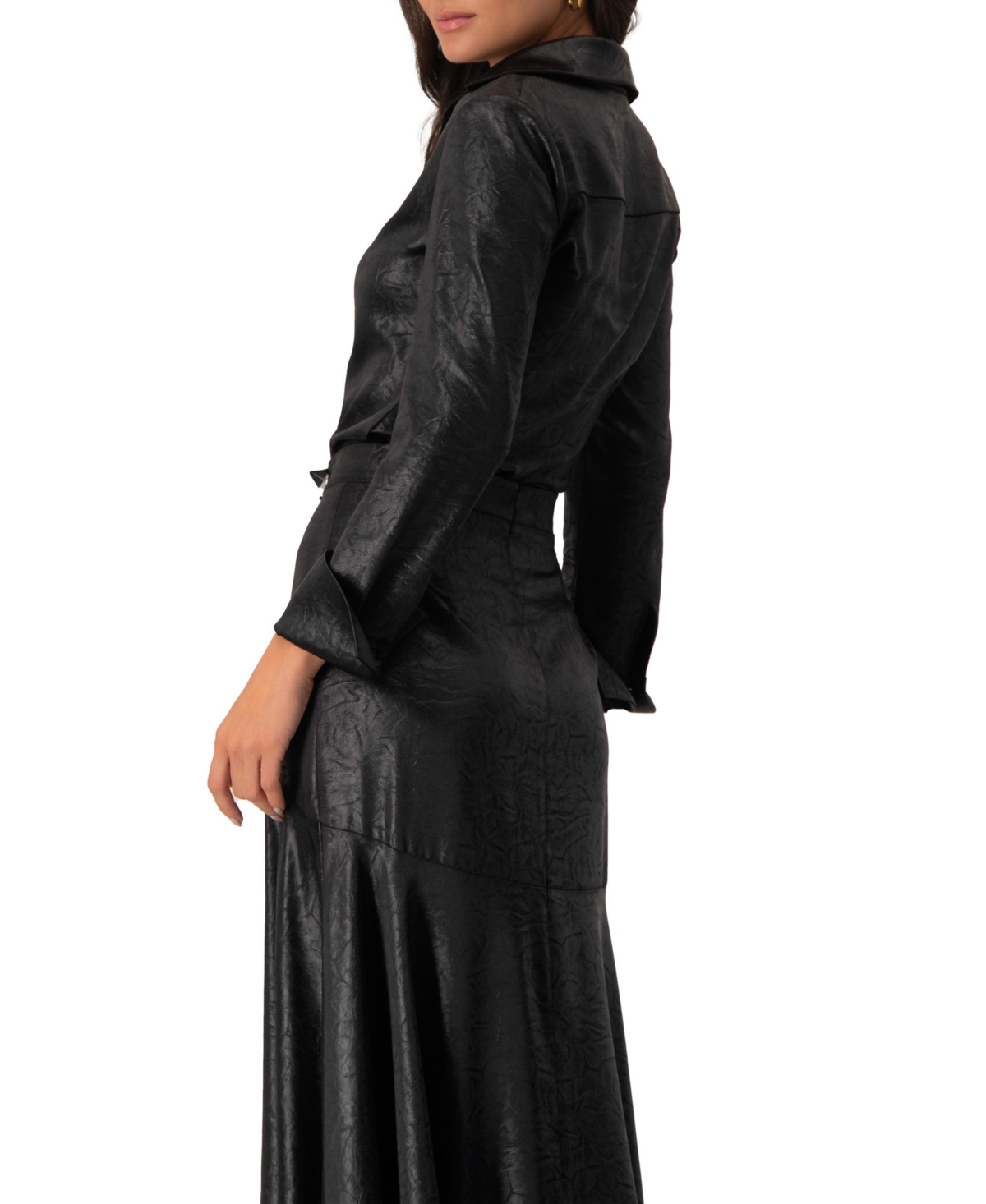 Ivonne Women's Long Sleeve Faux Leather Shirt