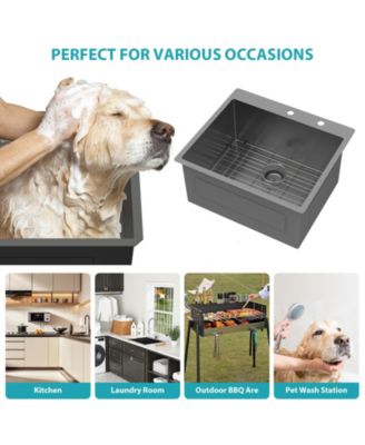 25x22x12inch Gunmetal Black Drop In Laundry Utility Sink 16 Gauge T304 Stainless Steel 12 Inch Deep Single Bowl Above Counter Sink