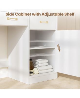 Makeup Table with Mirror, LED Bulbs and Power Outlet Vanity Desk with 3 Drawers and Storage Shelves Dressing Table for Bedroom Dressing Room