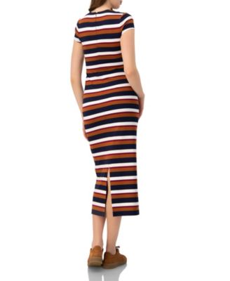 Women's Long Wide Stripes Cap Sleeve Dress
