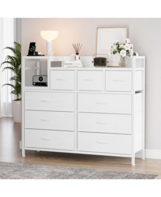 9-Drawer Modern Dresser with Charging Station, Heavy-Duty Storage Chest, Power Cord, Bedroom, Living Room, Entryway