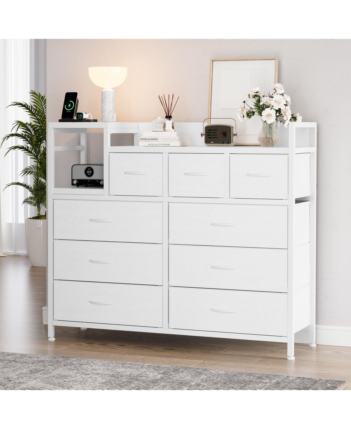 gaomon 9-Drawer Modern Dresser with Charging Station, Heavy-Duty Storage Chest, Power Cord, Bedroom, Living Room, Entryway