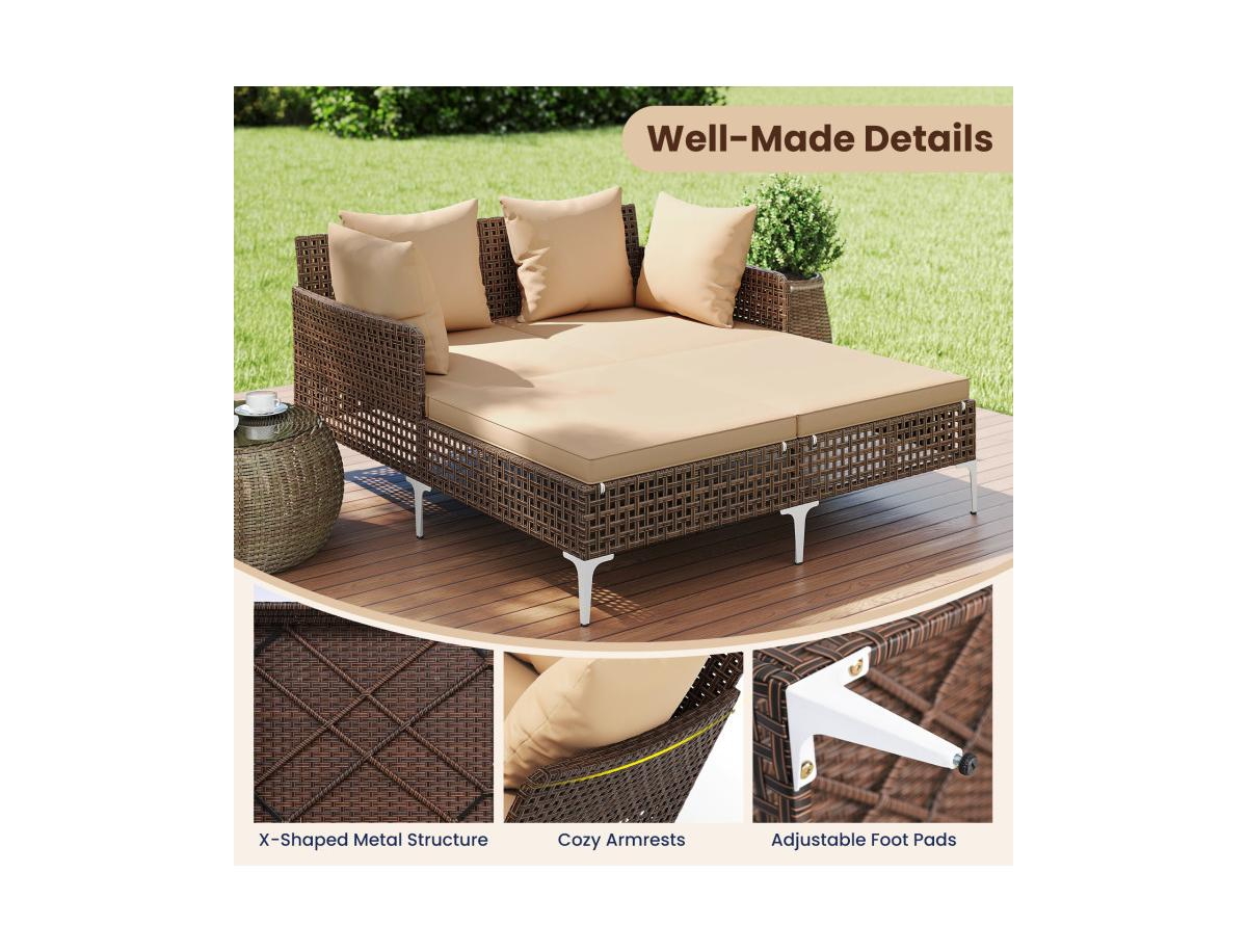 Wicker Rattan Double Daybed Lounger for Patio or Garden