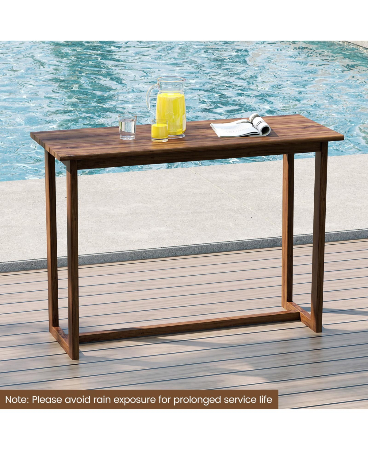 Slickblue 59 Inch Outdoor Bar Table with Slatted Top