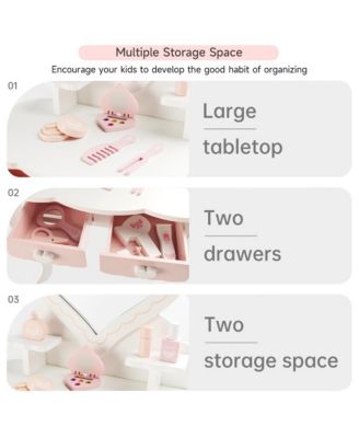 Princess Vanity Set for Girls | Kids Makeup Table with Mirror, Stool, Drawers & Pretend Cosmetics