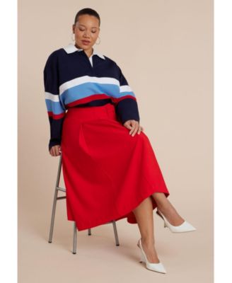 Women's Pleated Belted Midi Skirt