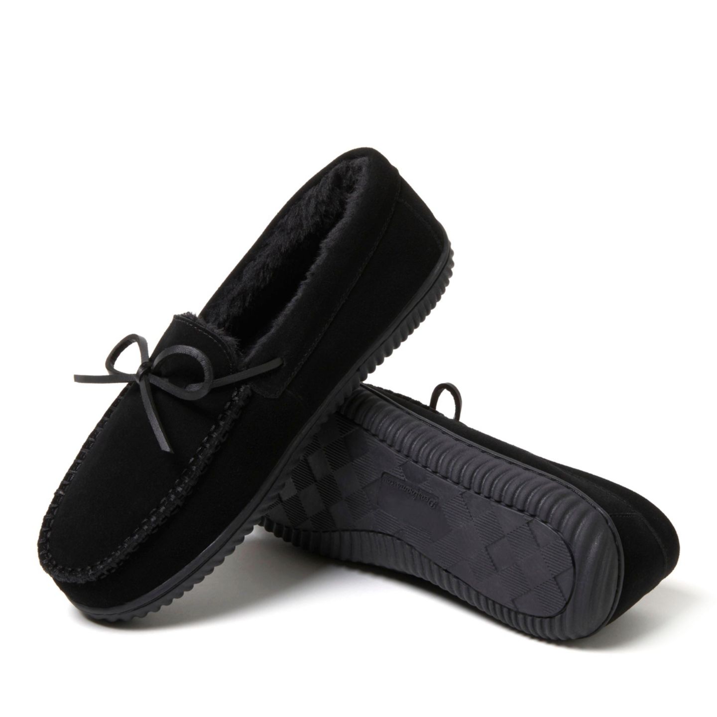 Мужские тапочки Dearfoams Douglas Genuine Suede Moccasin House Shoe Slipper, цвет: Чёрный — фото 7