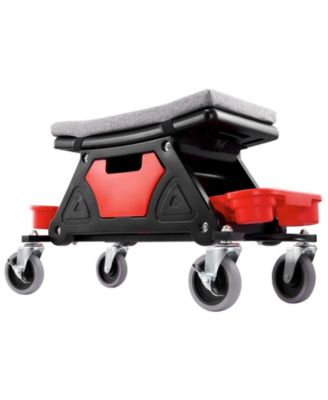 Rolling Mechanics Stool, 300-Lb Capacity, 4" Wheels, 3 Slide-Out Tool Trays & Drawer, Garage Seat