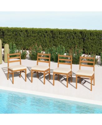 4-Piece Patio Wooden Dining Chairs with Padded Seats