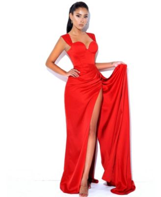 Women's Zayda Red High Slit Corset Satin Gown